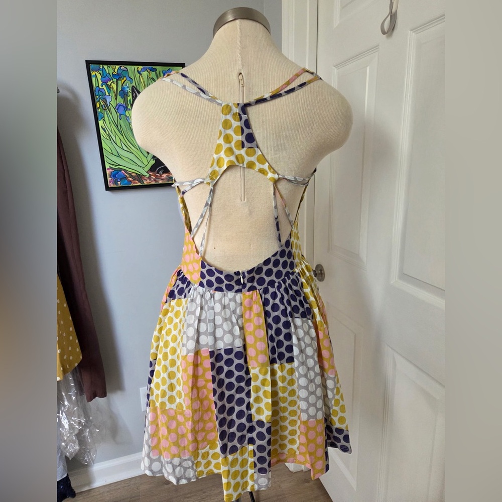 Polka Dot Open-Back Summer Dress in Navy, Yellow & Pink medium - Picture 6 of 6